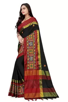 Black embroidered cotton silk saree with blouse