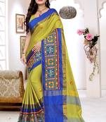 Yellow embroidered cotton silk saree with blouse