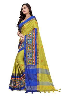 Yellow embroidered cotton silk saree with blouse 2