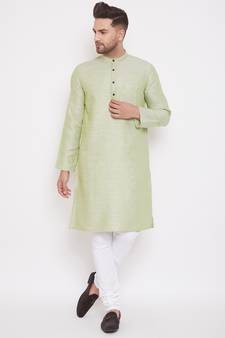 Green woven cotton men-kurtas