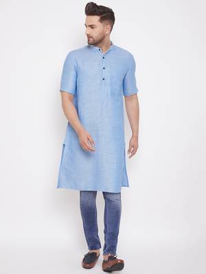 Blue woven cotton men-kurtas 1