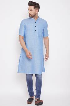 Blue woven cotton men-kurtas