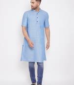 Blue woven cotton men-kurtas