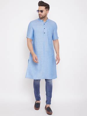 Blue woven cotton men-kurtas 2
