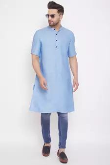Blue woven cotton men-kurtas
