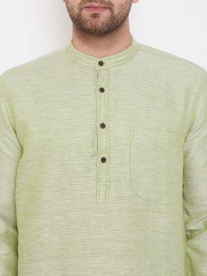 Green woven cotton men-kurtas 5