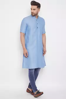 Blue woven cotton men-kurtas