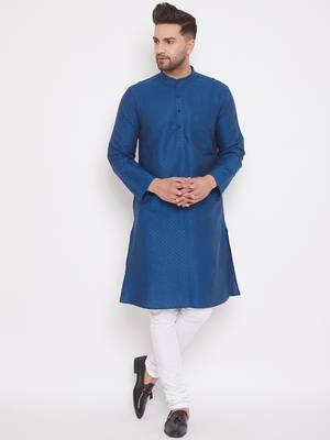 Blue woven cotton men-kurtas 1