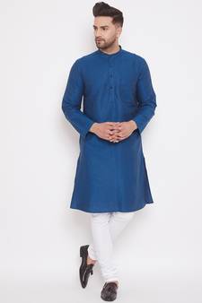 Blue woven cotton men-kurtas