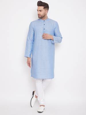 Blue woven cotton men-kurtas 1