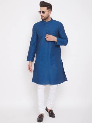 Blue woven cotton men-kurtas 2