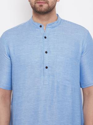 Blue woven cotton men-kurtas 5