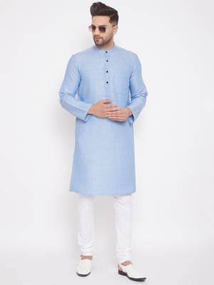 Blue woven cotton men-kurtas 2