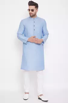 Blue woven cotton men-kurtas