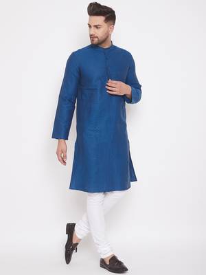 Blue woven cotton men-kurtas 3