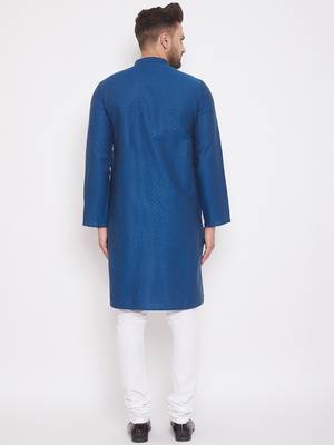 Blue woven cotton men-kurtas 4