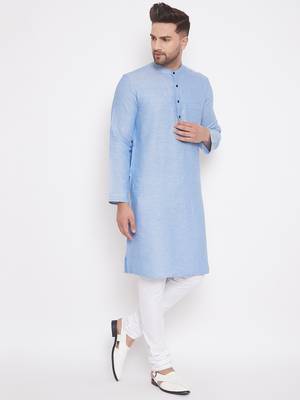 Blue woven cotton men-kurtas 3