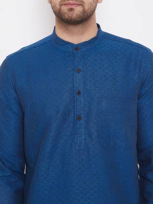 Blue woven cotton men-kurtas 5