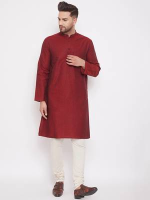 Maroon woven cotton men-kurtas 1