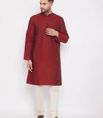 Maroon woven cotton men-kurtas