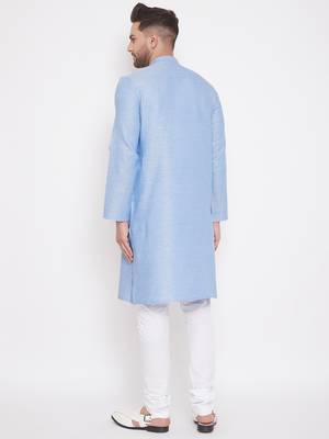 Blue woven cotton men-kurtas 4