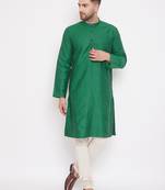 Green woven cotton men-kurtas