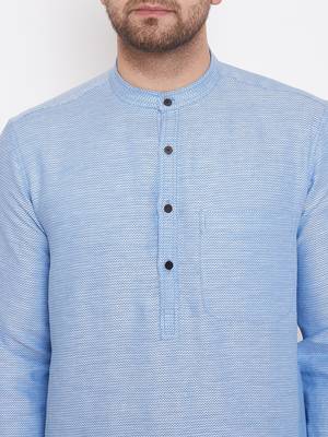 Blue woven cotton men-kurtas 5