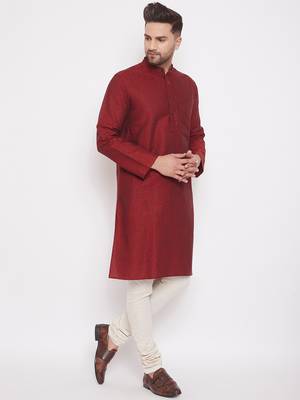 Maroon woven cotton men-kurtas 3