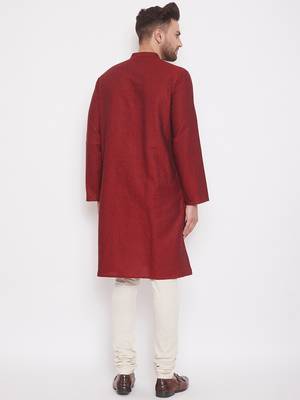 Maroon woven cotton men-kurtas 4