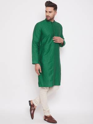 Green woven cotton men-kurtas 3