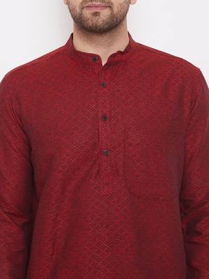 Maroon woven cotton men-kurtas 5