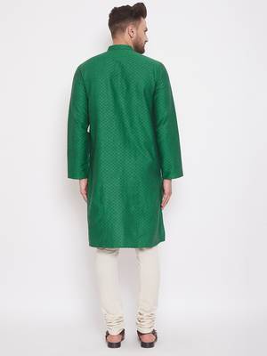 Green woven cotton men-kurtas 4