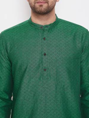Green woven cotton men-kurtas 5