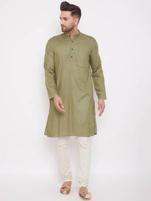Green printed cotton silk men-kurtas 1