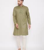 Green printed cotton silk men-kurtas