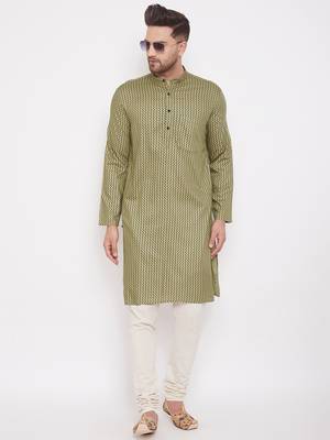 Green printed cotton silk men-kurtas 2