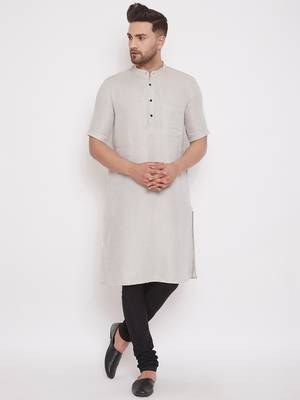 Beige woven cotton men-kurtas 1