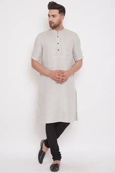 Beige woven cotton men-kurtas