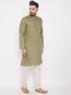 Green printed cotton silk men-kurtas 3