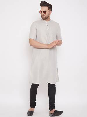 Beige woven cotton men-kurtas 2