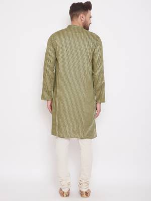 Green printed cotton silk men-kurtas 4