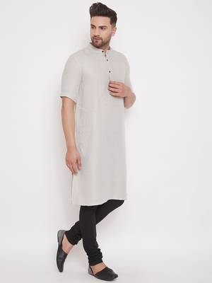 Beige woven cotton men-kurtas 3