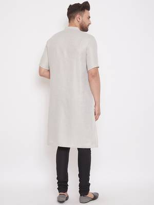 Beige woven cotton men-kurtas 4