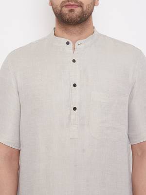 Beige woven cotton men-kurtas 5
