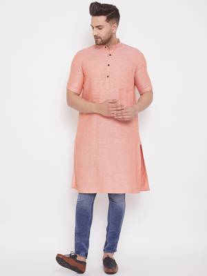 Orange woven cotton men-kurtas 1