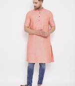 Orange woven cotton men-kurtas