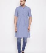 Blue plain cotton men-kurtas
