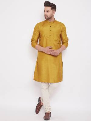 Gold plain art silk men-kurtas 1