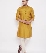 Gold plain art silk men-kurtas