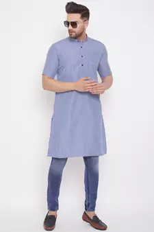 Blue plain cotton men-kurtas